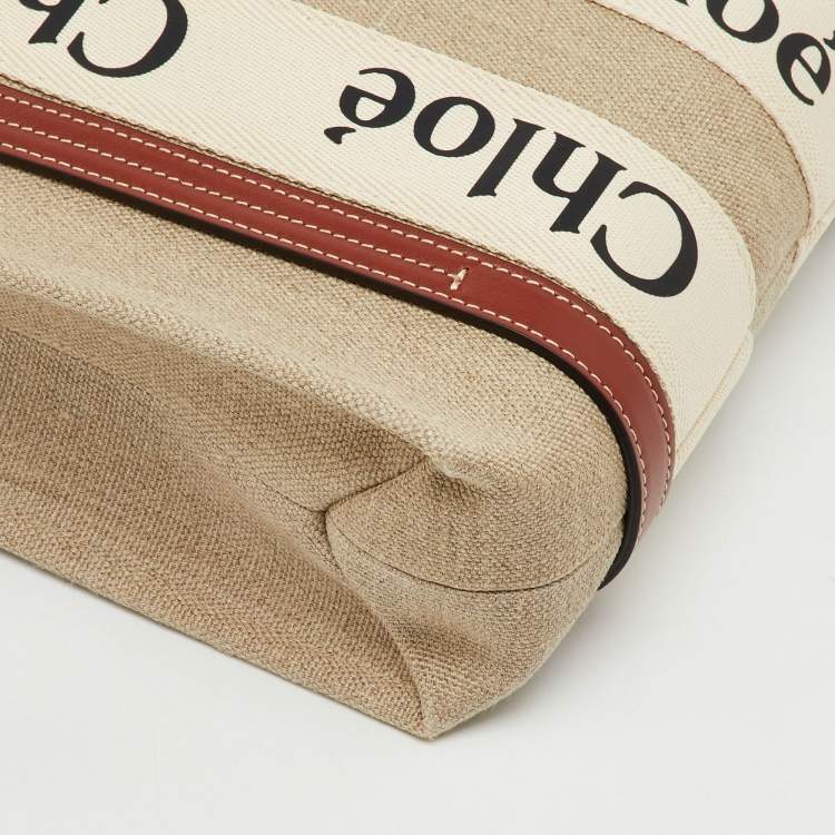 Pre Owned Chloé Beige/Brown Canvas and Leather Small Woody Tote