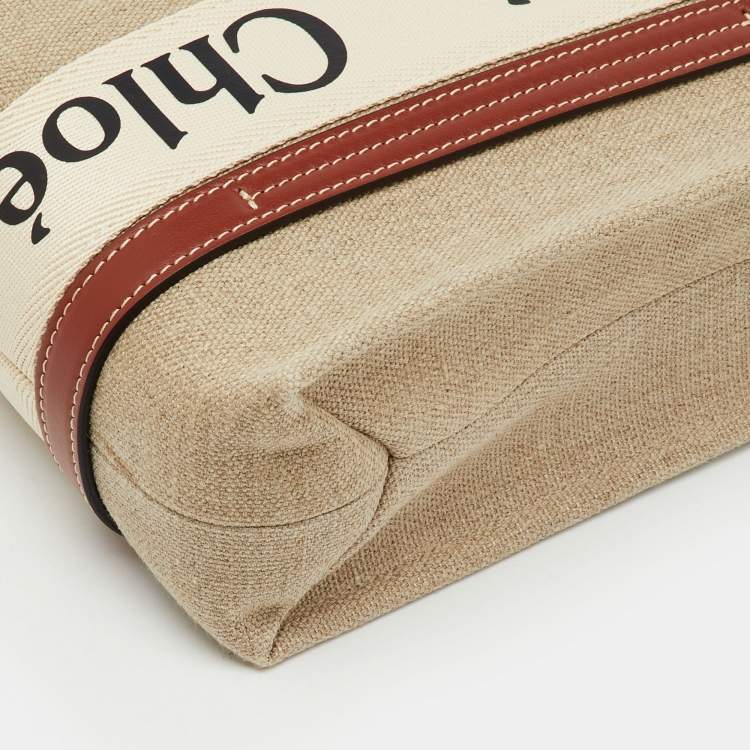 Pre Owned Chloé Beige/Brown Canvas and Leather Small Woody Tote