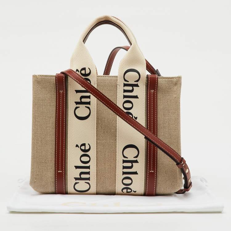 Pre Owned Chloé Beige/Brown Canvas and Leather Small Woody Tote