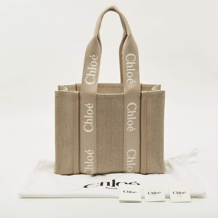 Pre Owned Chloé Beige Canvas Medium Woody Tote
