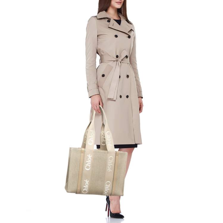 Pre Owned Chloé Beige Canvas Medium Woody Tote