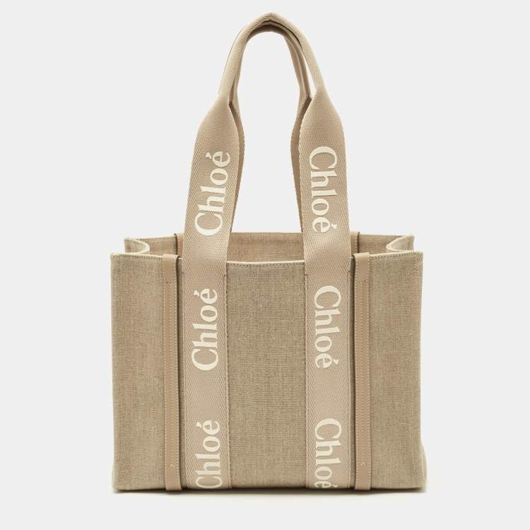 Pre Owned Chloé Beige Canvas Medium Woody Tote
