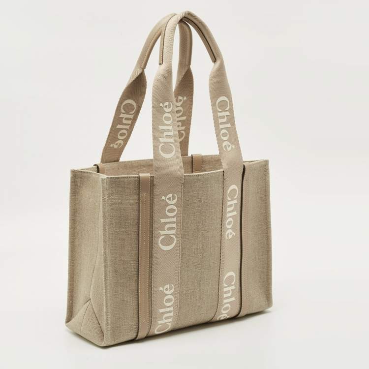 Pre Owned Chloé Beige Canvas Medium Woody Tote