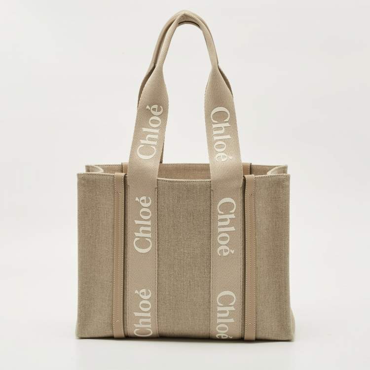 Pre Owned Chloé Beige Canvas Medium Woody Tote