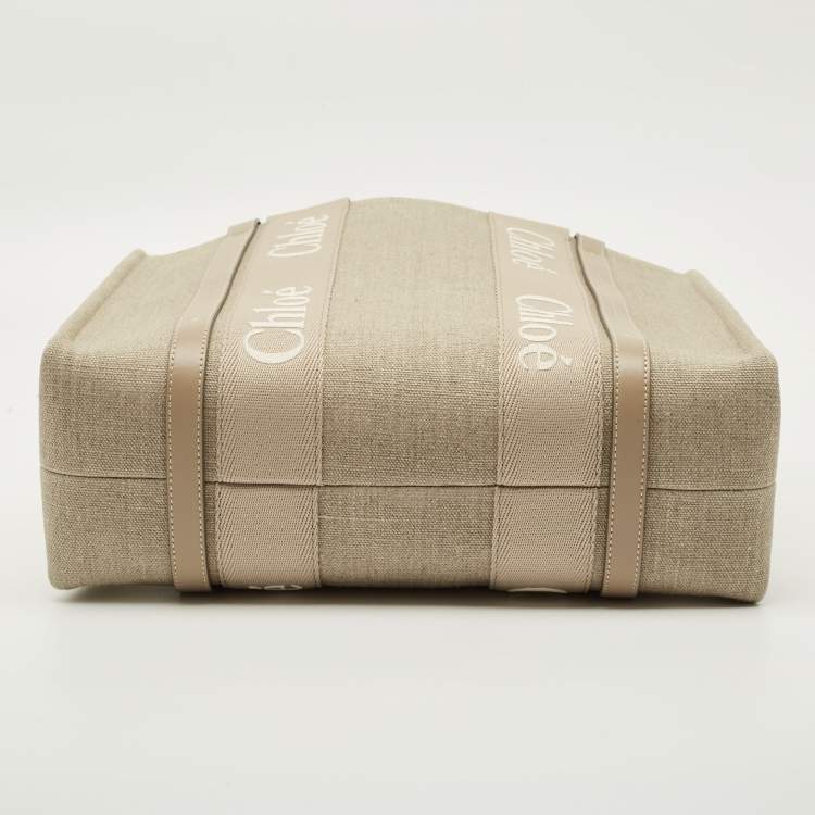 Pre Owned Chloé Beige Canvas Medium Woody Tote