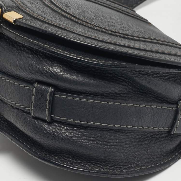 Pre Owned Chloe Dark Grey Leather Mini Marcie Saddle Crossbody Bag