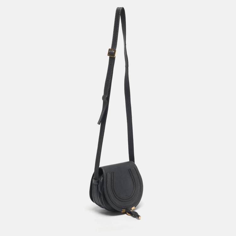 Pre Owned Chloe Dark Grey Leather Mini Marcie Saddle Crossbody Bag
