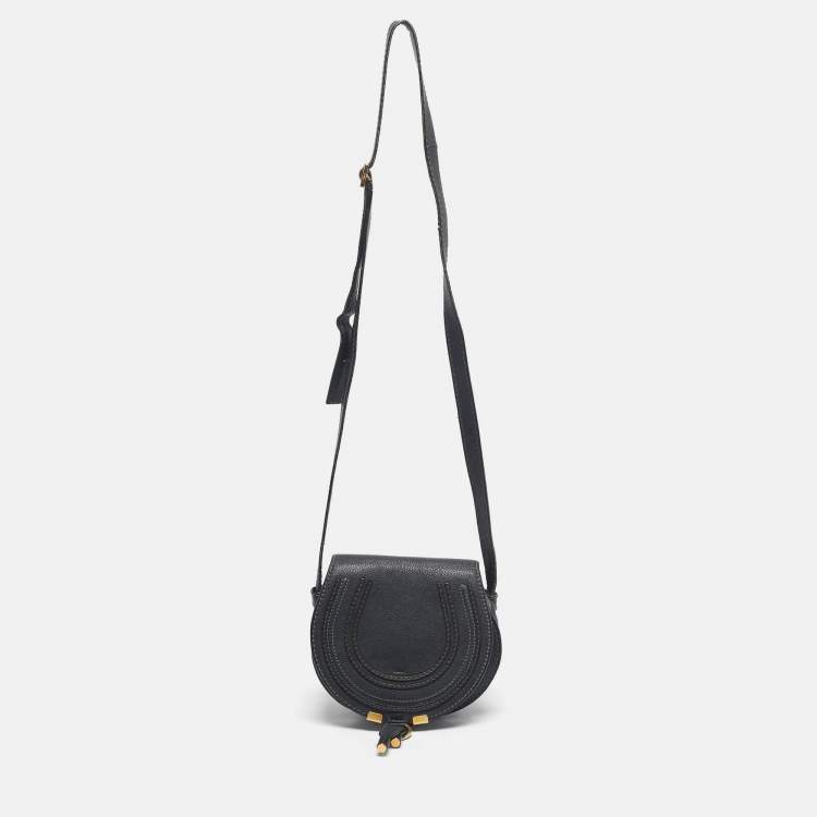 Pre Owned Chloe Dark Grey Leather Mini Marcie Saddle Crossbody Bag