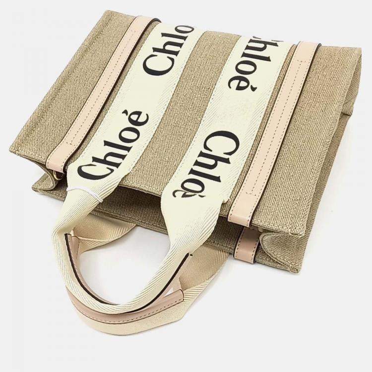 Pre Owned Chloe Beige Canvas and Leather Woody Bag Small