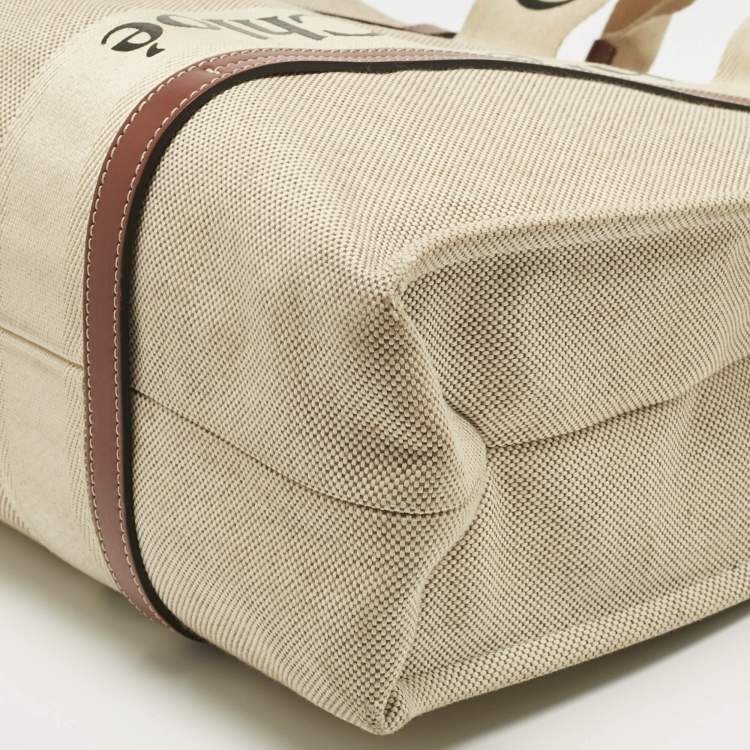 Pre Owned Chloe Beige/Brown Canvas and Leather Large Woody Tote