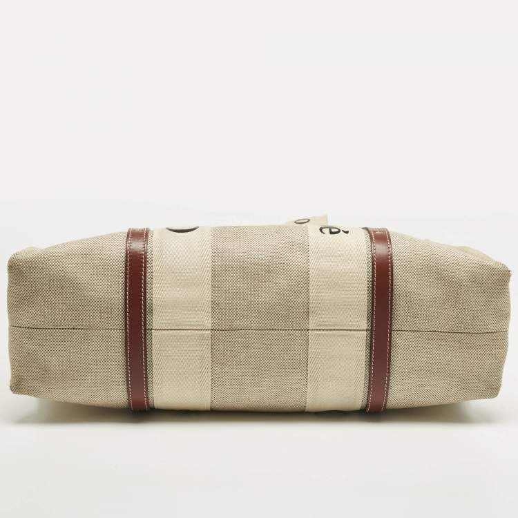 Pre Owned Chloe Beige/Brown Canvas and Leather Large Woody Tote