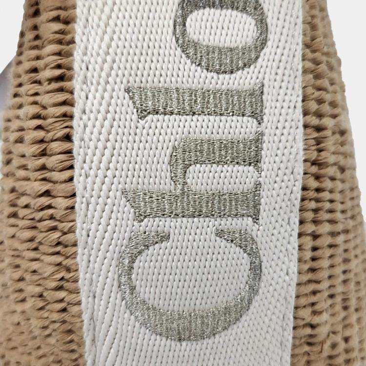 Pre Owned Chloe Beige Leather and Raffia Woody Bucket Bag