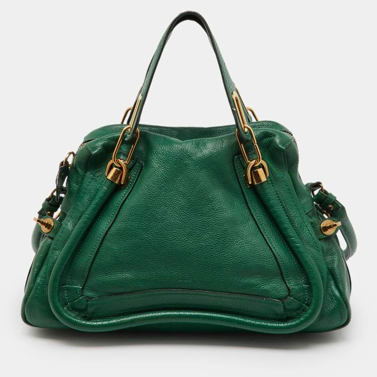 Pre Owned Chloe Emerald Green Leather Medium Military Strap Paraty Shoulder Bag