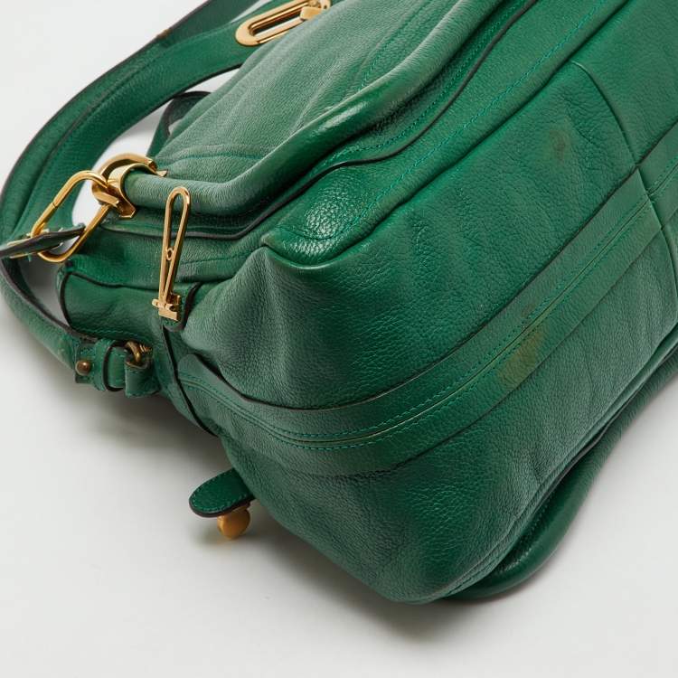 Pre Owned Chloe Emerald Green Leather Medium Military Strap Paraty Shoulder Bag