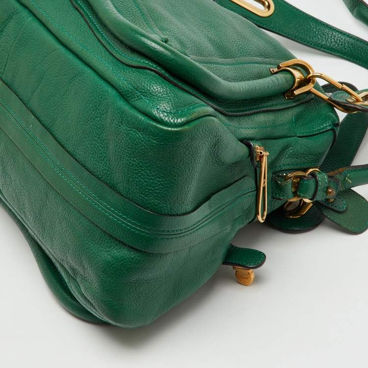 Pre Owned Chloe Emerald Green Leather Medium Military Strap Paraty Shoulder Bag
