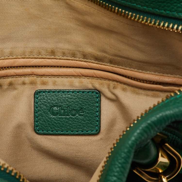 Pre Owned Chloe Emerald Green Leather Medium Military Strap Paraty Shoulder Bag