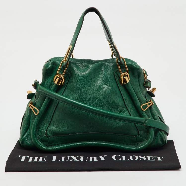 Pre Owned Chloe Emerald Green Leather Medium Military Strap Paraty Shoulder Bag