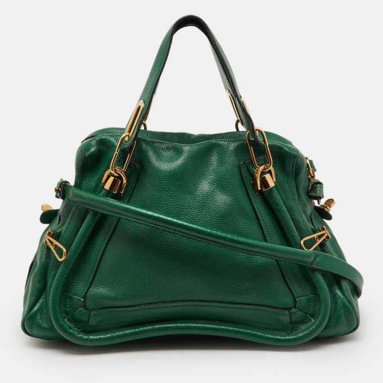 Pre Owned Chloe Emerald Green Leather Medium Military Strap Paraty Shoulder Bag