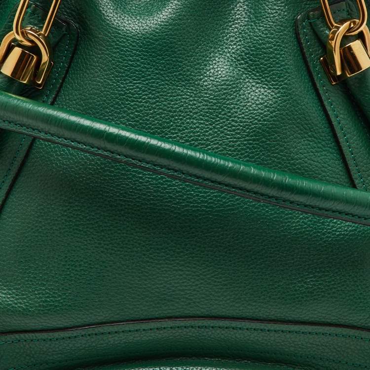 Pre Owned Chloe Emerald Green Leather Medium Military Strap Paraty Shoulder Bag