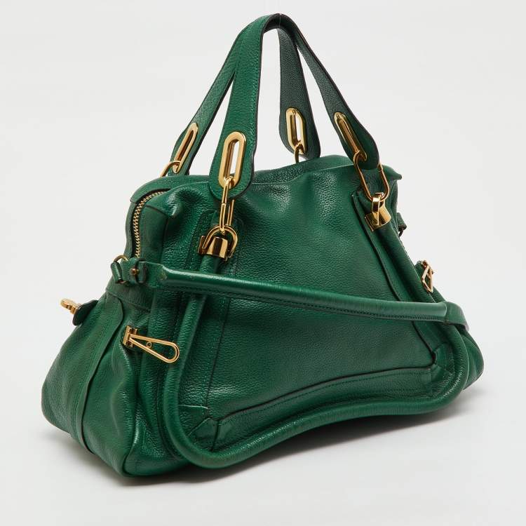 Pre Owned Chloe Emerald Green Leather Medium Military Strap Paraty Shoulder Bag