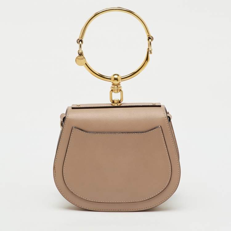 Pre Owned Chloe Beige Leather and Suede Small Nile Bracelet Shoulder Bag