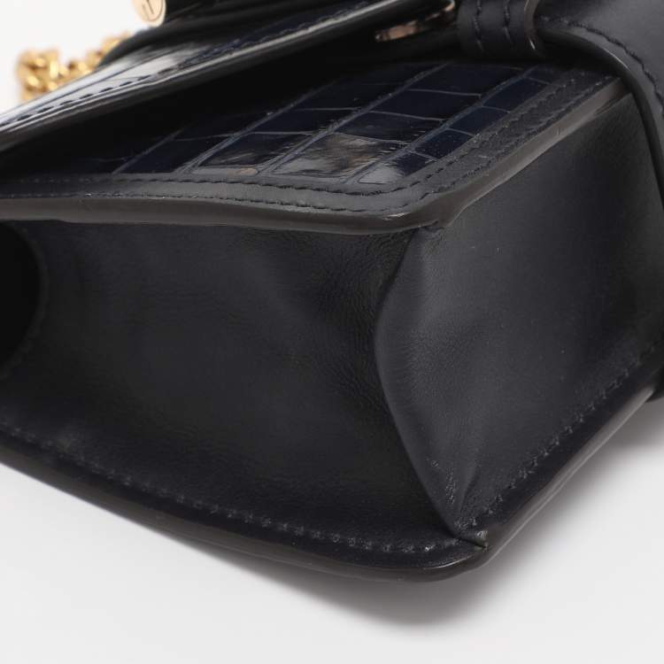 Pre Owned Chloé Navy Blue Croc Embossed Leather Mini Aby Shoulder Bag