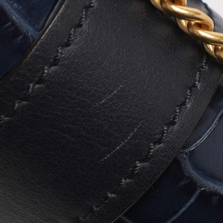 Pre Owned Chloé Navy Blue Croc Embossed Leather Mini Aby Shoulder Bag