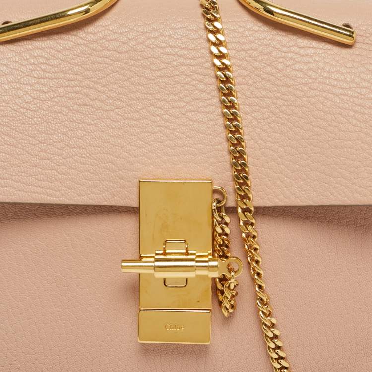 Pre Owned Chloé Peach Leather Mini Drew Chian Shoulder Bag