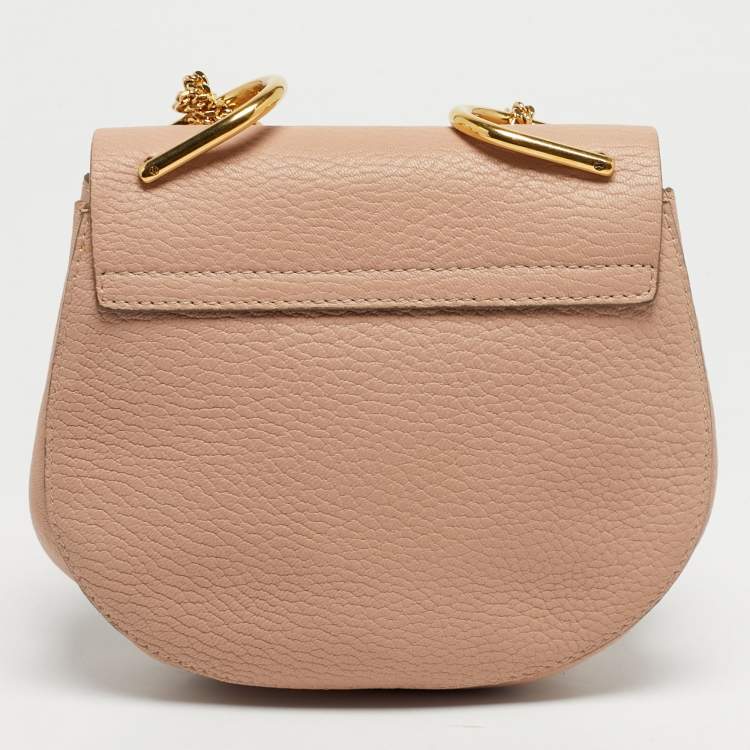 Pre Owned Chloé Peach Leather Mini Drew Chian Shoulder Bag