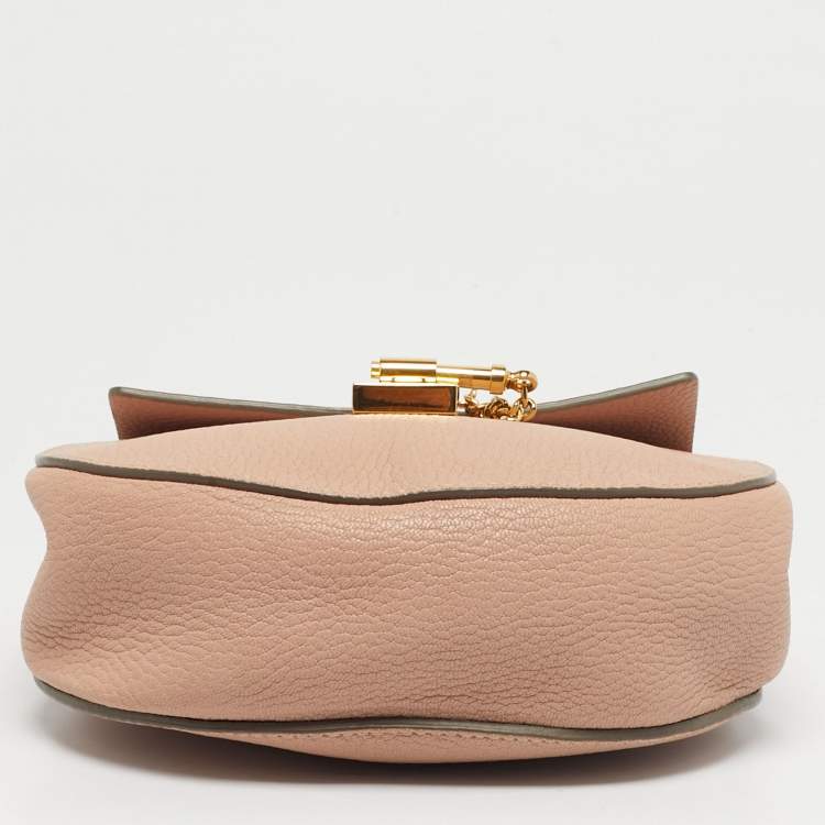 Pre Owned Chloé Peach Leather Mini Drew Chian Shoulder Bag