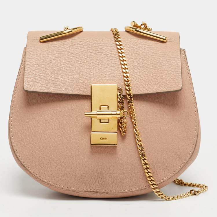 Pre Owned Chloé Peach Leather Mini Drew Chian Shoulder Bag