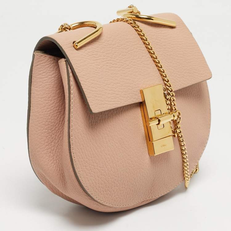 Pre Owned Chloé Peach Leather Mini Drew Chian Shoulder Bag