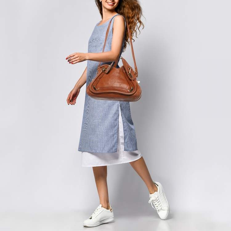 Pre Owned Chloe Brown Leather Medium Paraty Shoulder Bag