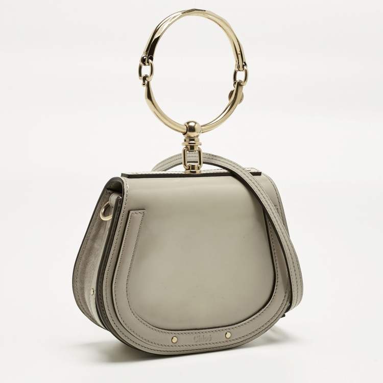 Pre Owned Chloe Beige Patent Leather and Suede Small Nile Bracelet Shoulder Bag