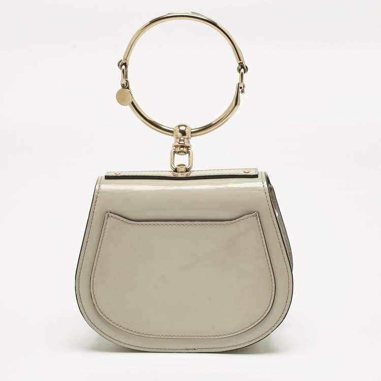 Pre Owned Chloe Beige Patent Leather and Suede Small Nile Bracelet Shoulder Bag