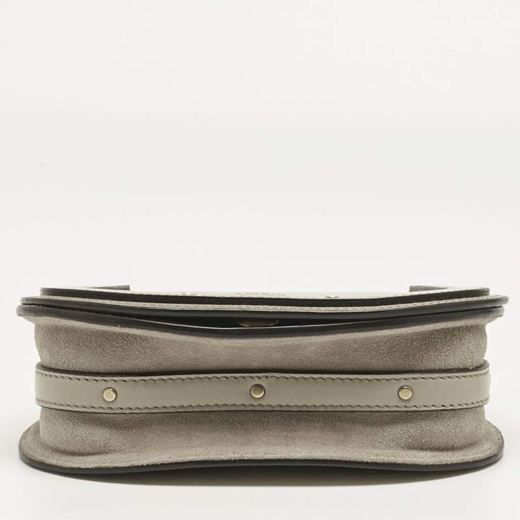 Pre Owned Chloe Beige Patent Leather and Suede Small Nile Bracelet Shoulder Bag