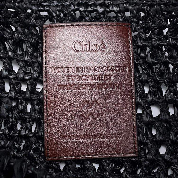 Pre Owned Chloe Summer Banana Tote Bag Black Raffia