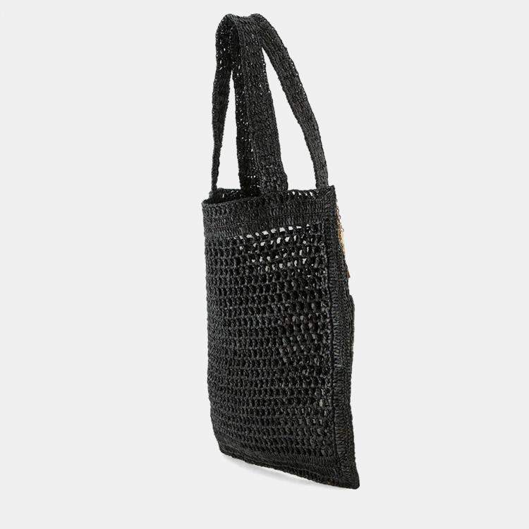 Pre Owned Chloe Summer Banana Tote Bag Black Raffia