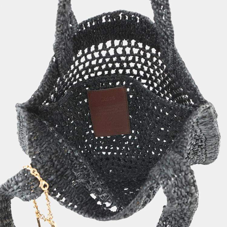 Pre Owned Chloe Summer Banana Tote Bag Black Raffia