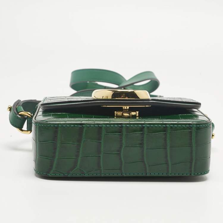 Pre Owned Chloe Green Croc Embossed Leather C Mini Crossbody Bag