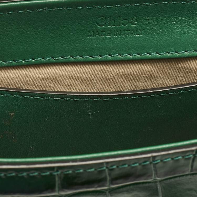 Pre Owned Chloe Green Croc Embossed Leather C Mini Crossbody Bag