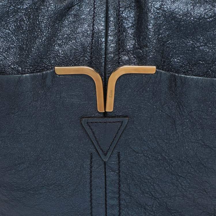 Pre Owned Chloe Metallic Blue Leather Milton Triple Chain Hobo