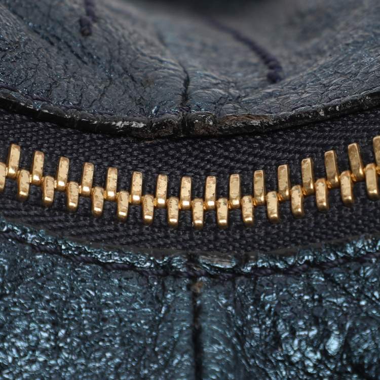 Pre Owned Chloe Metallic Blue Leather Milton Triple Chain Hobo