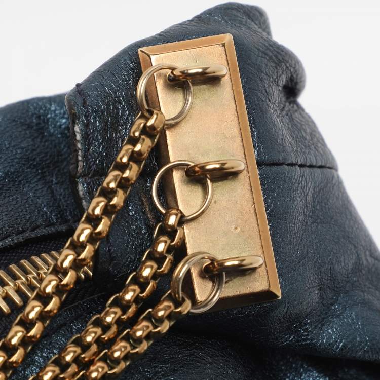 Pre Owned Chloe Metallic Blue Leather Milton Triple Chain Hobo