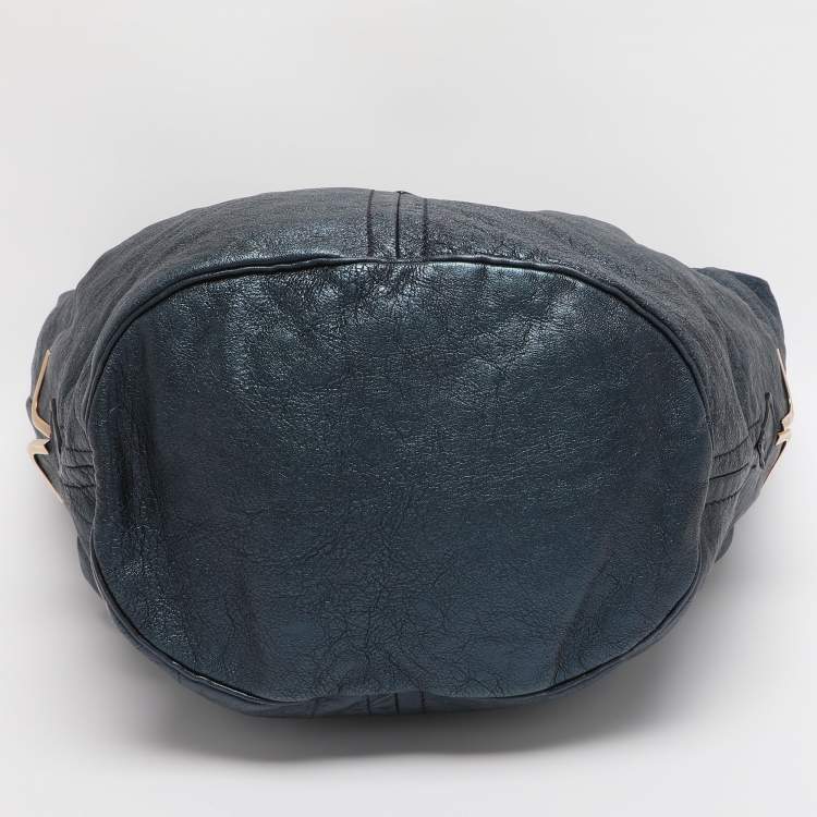 Pre Owned Chloe Metallic Blue Leather Milton Triple Chain Hobo