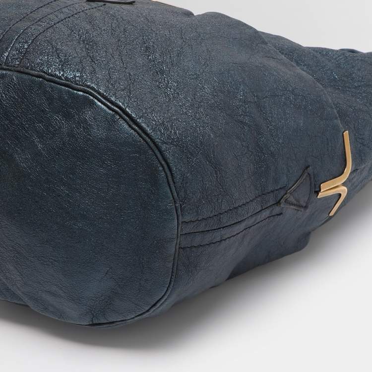 Pre Owned Chloe Metallic Blue Leather Milton Triple Chain Hobo