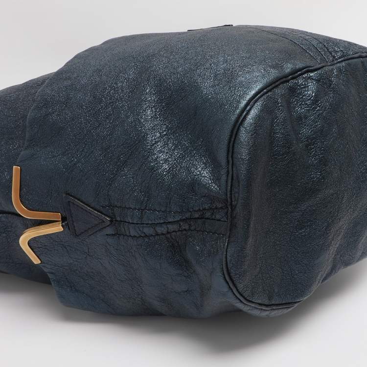 Pre Owned Chloe Metallic Blue Leather Milton Triple Chain Hobo