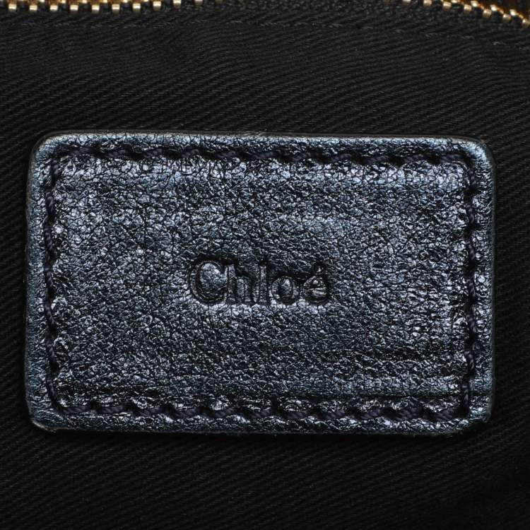 Pre Owned Chloe Metallic Blue Leather Milton Triple Chain Hobo