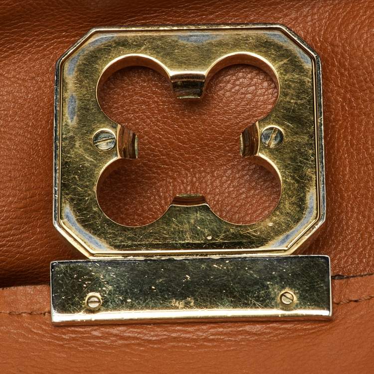 Pre Owned Chloe Orange Leather Medium Elsie Flap Top Handle Bag