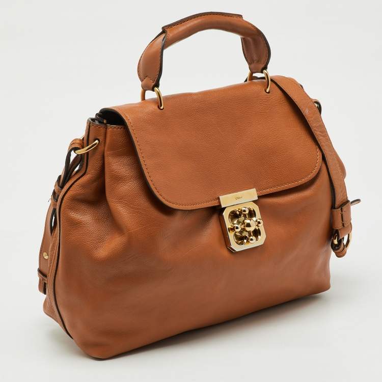 Pre Owned Chloe Orange Leather Medium Elsie Flap Top Handle Bag